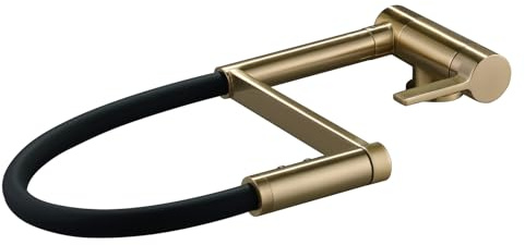 Grifo Cocina Extraible y Abatible Bajo Ventana Oro Cepillado Grifo de Cocina Abatible y Extraible Fregadero con 2 Rociadores