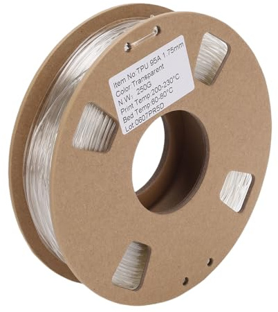 Diyeeni TPU -Filament 1,75 Mm, Ordentlich Gewickelte 3D -Druckerfilament 250 G Spool, Dimensionsgenauigkeit ± 0,02 Mm, Angepasst für FDM 3D -Drucker, 1 Pack, Klar