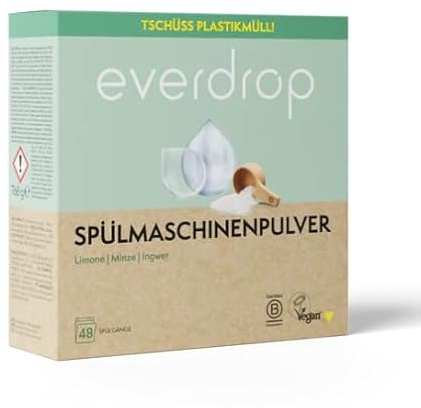 Spülmaschinen-Pulver leicht dosierbares Pulver für sauberes Geschirr, OHNE PLASTIK, 768g Spülmaschinen-Pulver für 48 Ladungen