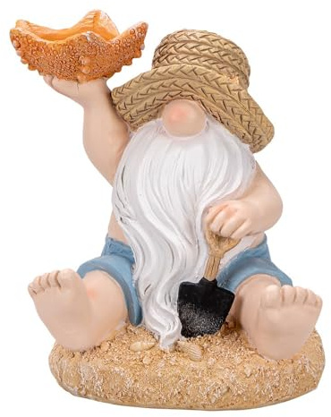 Ideen mit Herz Decorative Figure Gnome with Starfish | Maritime Decoration Bathroom | Funny Garden Gnome | Summer, Beach and Holiday | Unusual Tea Light Holder