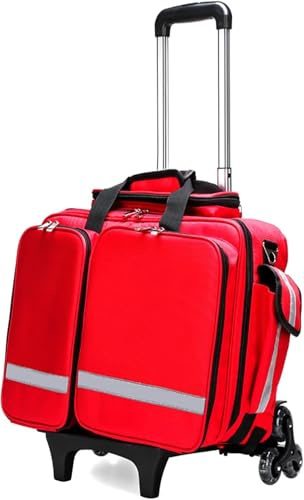 Professionelle Erste-Hilfe-Trolley mit Rollen, große Kapazität, wasserdicht, Notfall-Trauma-Kit für Rettungssanitäter und Rettungssanitäter, rot
