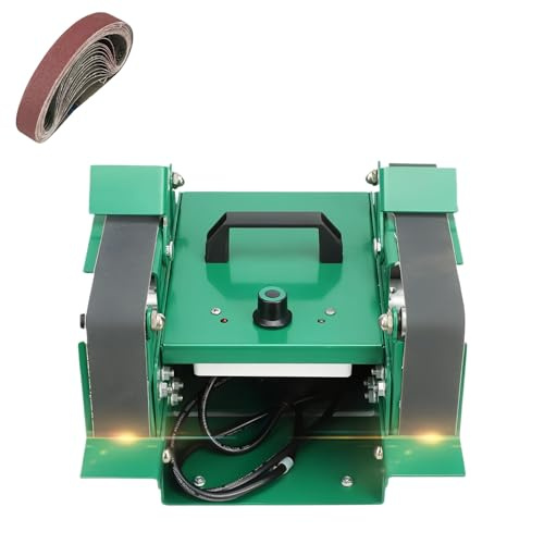 Lijadora de banda eléctrica, amoladora de banco de 1850 W con diseño de doble mesa de trabajo, herramienta de pulido para bricolaje, tensión y velocidad de banda de lijado ajustables