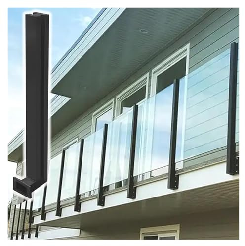Supporto per ringhiera in vetro in acciaio inox, nero, 1012 mm, per piscina, balcone, scale, corridoio, giardino, terrazza, sistema di supporto con morsetto in vetro