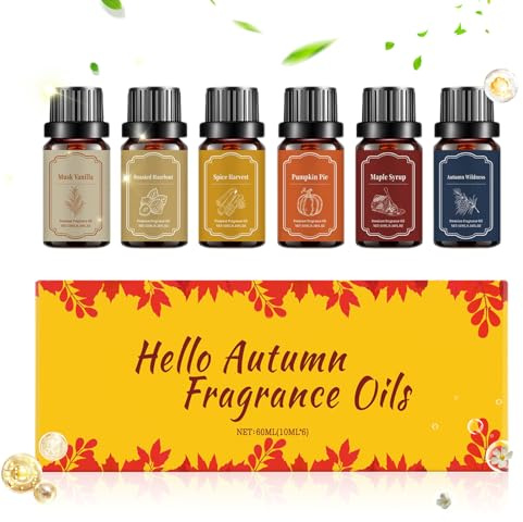 TQEBWUS 10 ml x 6 stycken höstdoftolja, doftkomposition, höst mysiga eteriska oljor set, doftolja för diffuser för halloween jul helgdagar tvåltillverkning ljustillverkning vardagsrum yoga