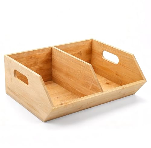 Pantry Storage Bins, Wood Stackable Baskets, Onion And Potato Box Organization With Handle, For Bread Fruit Vegetable Kitchen Counter