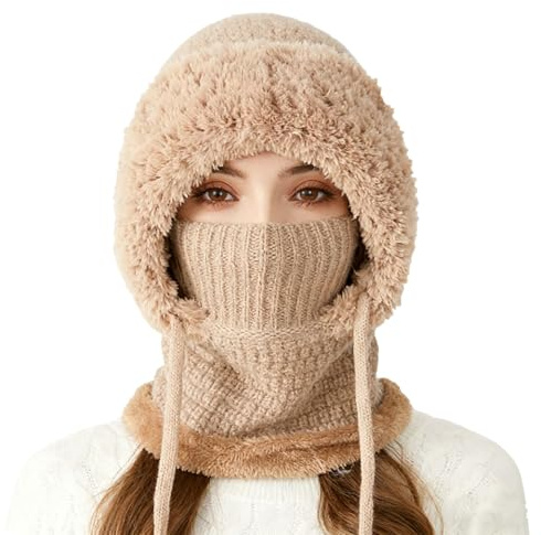 Dtaigou Cappello Beanie 3 in 1 con Sciarpa E Protezione per Il Viso, Passamontagna Invernale Foderato in Pile 3 in 1 Invernale Calore Antivento, Berretto A Maglia A Copertura Completa