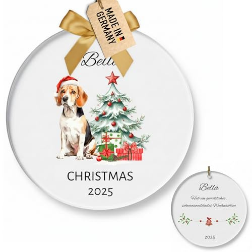 Customdo Hund Weihnachtskugel mit Name Hunderasse personalisiert für Weihnachtsbaum - Individueller Weihnachtsbaumanhänger 7-11cm Baum Motive selbst gestalten - Weihnachten Anhänger Ornament