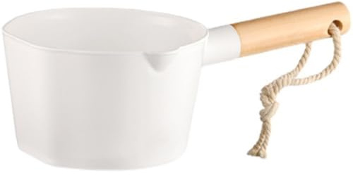 Gettimore Japanese Style Large Capacity Deep Ladle with Long Wooden Handle for Soups Stews and Sauces White