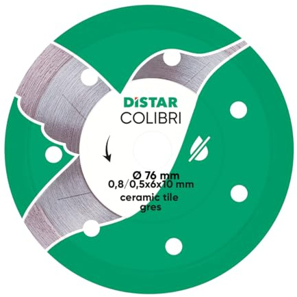 DiSTAR Colibri Disco diamantato Ø 76 mm x 10 mm – Ultra sottile 0,8 mm per gres porcellanato e ceramica – Disco da taglio professionale per smerigliatrice angolare a batteria & piccolo Flex – Taglio