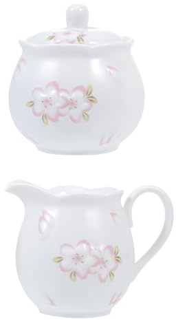 ASAKKURA Pot à Lait et Sucrier en Céramique Blanc avec Couvercle, Ensemble 2 Pièces à Motif en Relief, Bouilloire à Lait et Boîte à Sucre pour Café, Usage Domestique et Service à Table