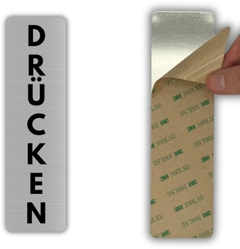 LEIASA | Türschild Drücken - 5x18 cm - Aluminium - Öffnen Durch Aufdrücken | Aufkleber Drücken Glastür, Hinweisschild Zutritt Drücken, Plakette Druckrichtung Pfeil, Klebeschild Symbol Türblatt