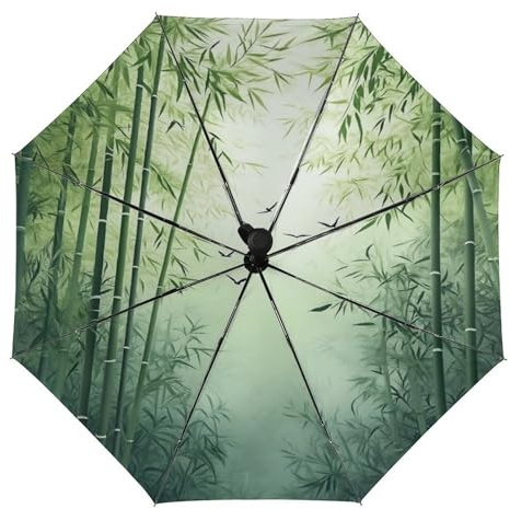Anceky Ombrello pieghevole automatico Bamboo Birds, antivento, resistente, con protezione UV, compatto, antipioggia, da viaggio, per donne e uomini
