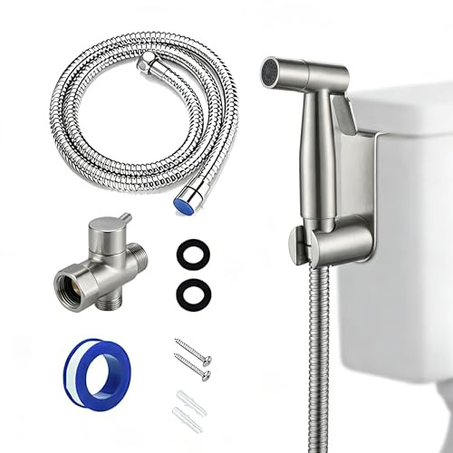 Doccino per Bidet Doccetta Bidet per WC in Acciaio Inox, Idroscopino per WC con Tubo Flessibile 1,5m e Supporto, Kit Idroscopino per Igiene Personale e Animali Domestici (Acciaio)