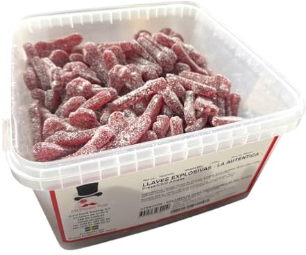Llaves Ácidas Explosivas Fresa & Chili Mr Flopo Pop – Tarro 290 Unidades | Gominolas Súper Ácidas y Picantes Sabor Fresa con Chili | Chuches Sin Gluten para Eventos, Candy Bar, Tiendas