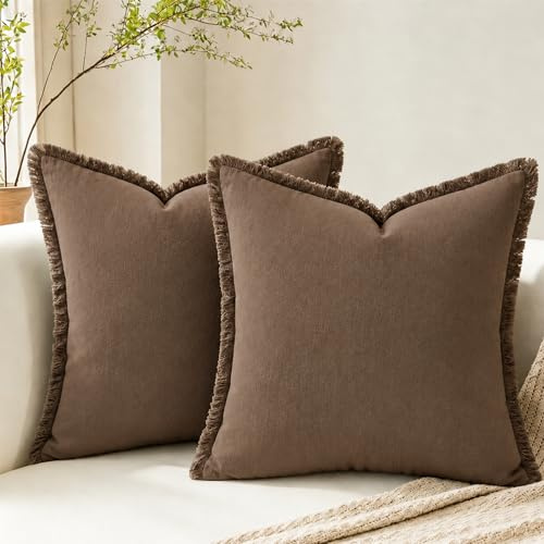 2 Stück Leinen Kissenbezug mit Fransen,40x40 cm Boho-Kissenbezug mit Quaste,Dekokissen Boho Sofakissen Kissenhülle,Kissenbezug Kordsamt,für Couch Sofa Schlafzimmer Wohnzimmer Heimdekoration