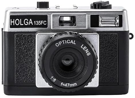 Holga 135FC - Fotocamera Lomo 35 mm con effetto angolare e flash integrato, colore: Nero/Argento