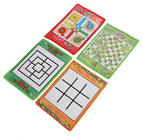 CHICIRIS Juego de Ajedrez para Niños 4 en 1, Juego de Mesa de Tela No Tejida Suave y Plegable con Serpiente y Escalera Ludo Nine Men Morris, para Actividades Familiares de Viaje en