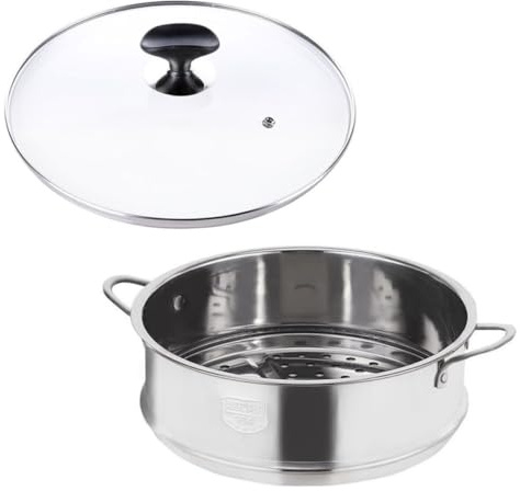 NIYANGLE Cazoleta de Vapor de Acero Inoxidable Grueso con Tapa y Asas Dobles Vaporera Multifuncional para Cocinar al Vapor Compatible con Ollas Grandes y Utensilios de Cocina para