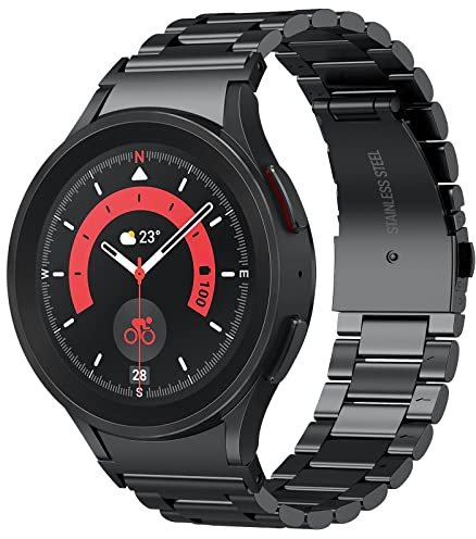 SUNDAREE Kompatibel mit Armband Samsung Galaxy Watch 7 6 5 4 44MM 40MM/FE/6 4 Classic 47MM 46MM 43MM 42MM/Watch 5 Pro LTE,No Gap Herren Schwarz Ersatz Edelstahl Metallarmband Uhrenarmband Uhrband
