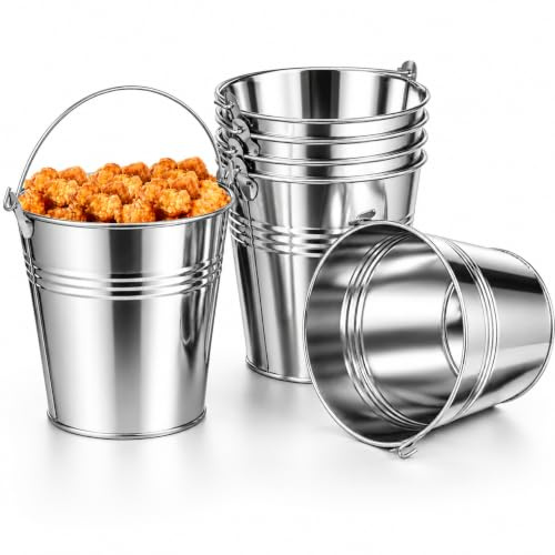 OUNONA Mini Metal Tin Bucket 4.1 Inch Small Galvanised Serving Chips for Serving French Fries and Flowers Small Ice Bucket for Party Table Decoration and Multi-Use