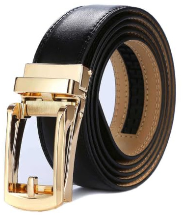 Tonywell Mens Leather Ratchet Belts with Open Buckle Perfect Fit Dress Belt 30mm Wide (One Size:32-45 Waist, Black Leather & Gold Metal Buckle)