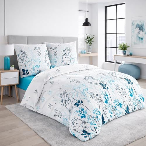 Buymax Bettwäsche 200x200 cm – Bettwäsche Set 3-teilig 200 x 200 cm, Renforcé 100% Baumwolle, Bettbezug mit 2 Kissenbezügen 80x80 cm, Oeko-TEX, Reißverschluss, weich und atmungsaktiv