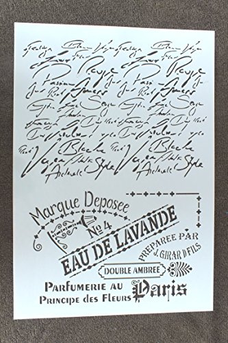 Boutique d'Iascrea Schablone, Kunststoff, A4, Stil „Eau de Lavendel“, „Esprit Provence“ und „Manuscrit“