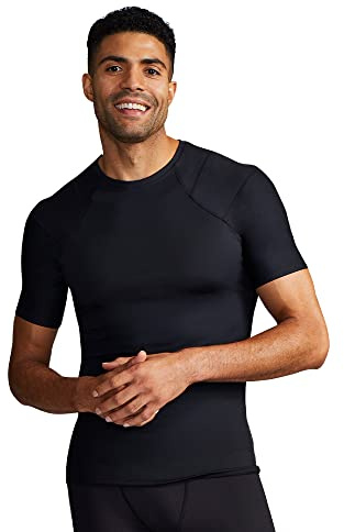 Tommie Copper Shoulder Support Shirt for Men, Posture Corrector Compression Shirts for Men with UPF 50 Sun Protection, Shoulder Compression with Shoulder Support for Men, Black XL