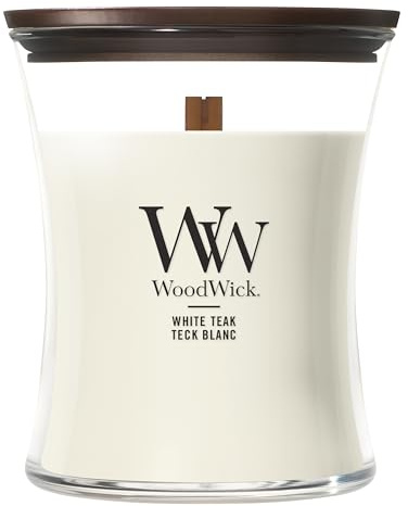 WoodWick | Candela Media | White Teak | Ottimo regalo per donne