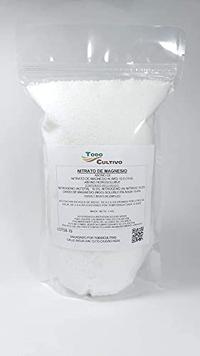 Nitrato de Magnesio MG(NO3) 2. 1 Kilo. Fertilizante con Alto Valor nutritivo Que Proporciona Magnesio y Nitrógeno, nutrientes Muy Importantes para el Crecimiento de los Cultivos.