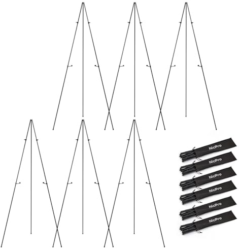 Nicpro Art Folding Easels for Display, 6 Pack 63 Inches Metal Floor Easel Stand Bulk Tripod Black Collapsible for Sign Artist Poster Wedding | with Carry Bag | Lightweight Metal Display Easel & Poster Stand, Adjustable Portable Easels for Display, Signs, Arts, Posters, Wedding Sign
