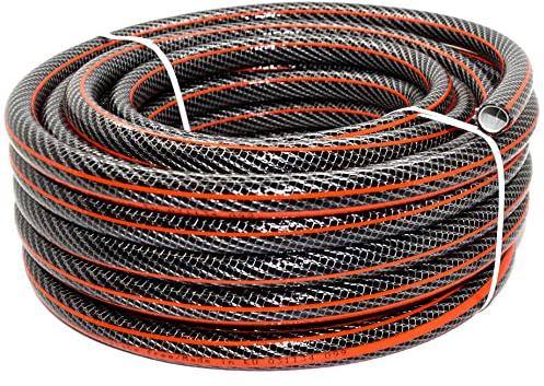 15 m / 49 ft Garden Hose Pipe - 1/2 Kink-Free 6-Layer Reinforced Non-Toxic Phthalate-Free PVC Hosepipe - Heavy-Duty Outdoor Watering Tube for Garden, Lawn, Greenhouse, Irrigation, Car Wash - Black