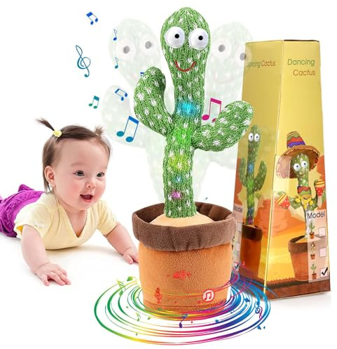Dancing Talking Cactus Toy for Baby Boys Girls Toys, Adjustable Volume Dancing Cactus Toy Singing Mimicking Recording Repeating What You Say with LED English Sing Talking 15 Second Voice Recorder