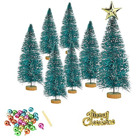 NeeyBing Miniatur-Weihnachtsbaum, künstlicher Schnee, Frost, Tannenbäume, Sisalbäume, Tischbäume, Mini-Kiefer für Weihnachten, Basteln, Party, Dekoration (5 Größen)
