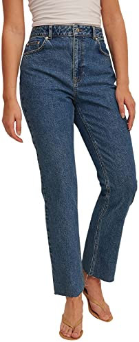 NA-KD Mezclilla con Dobladillo sin Coser Jeans, Mediados De Azul, 42 para Mujer