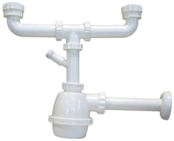 OISE ART STORE Trade Shop - Sifone Moplen Lavello 2 Vie Senza Piletta Attacco Lavandino Lavatrice Scarico