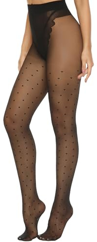 MANZI Strumpfhosen Damen Muster Schwarz Feinstrumpfhose,Dot/Leo/Herzmuster | Gemusterte Strumpfhose 20 Den,Leoparden /Punkte / Herzen strumpfhose damen