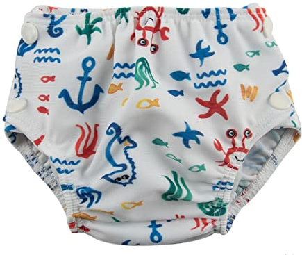 Popolini Badewindel Croco Blu ideal für Badeausflug und Babyschwimmen (S ~3-9 kg)
