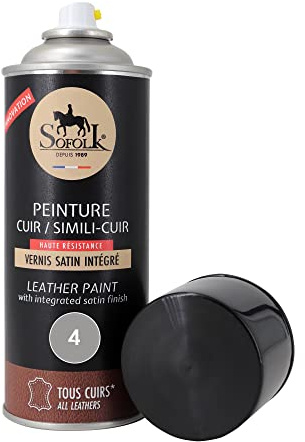 Sofolk - Lederfarbe mit integriertem Lack - Rückfärbung von beschädigtem, zerkratztem und verfärbtem Leder: Lenkrad, Autositz, Sofa, Schuhe, Jacke und Kleidung - Aerosol 400ml - 04-Grey