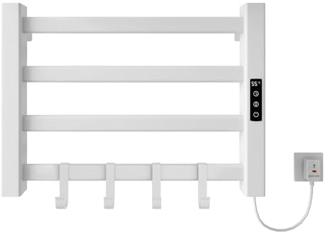 Portasciugamani Elettrico 550x350mm Scaldasalviette Radiatore da Bagno Elettrico Portasciugamani intelligente, IP24 Impermeabile, Temperatura regolabile 30-70℃, Temporizzazione 1-9 ore-White Right