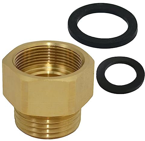 Schlauchadapter mit Unterlegscheiben, Feingewinde (Innengewinde) auf 3/4 GHT Außenschläuche, 2,5 cm Innendurchmesser, Wasserhahnverschraubung