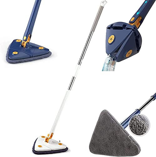 MAQUE Telescopic Triangular mop, 360 Degree Rotatable Adjustable Triangle Cleaning Mop, Multifunctional Stainless Steel Handle Mop Set for Floor,Ceiling,Wall,Car Window