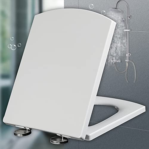 WC-Sitz, WC-Sitze mit Soft-Close-Funktion, weiß, mit Schnellverschluss-Toilettendeckel, antibakterieller WC-Deckel, quadratischer Klositz, langsam schließende Scharniere, verstellbar, Weiß-39,5~46