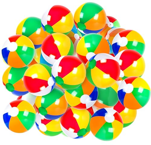 24 Pack 16 Large Inflatable Beach Balls Classic Rainbow Swimming Pool Ball Birthday Beach Party Decoration Summer Water Games Gifts 16 to 12 Inches from Deflated to Inflated