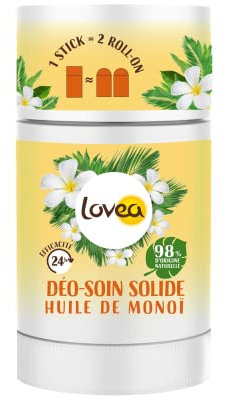 LOVEA - Déo-Soin Solide - Déodorant - Huile De Monoï - Efficacité 24h - 98% D'Origine Naturelle - Sans Alcool - Vegan - Fabriqué En France - 50 g