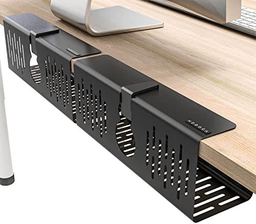 NODOCA Kabelmanagement unter dem Schreibtisch, Ohne Bohren Untertisch Kabelmanagement, Kabelkanal Schreibtisch, Kabelkorb zum Verwalten von Kabeln und Steckdosenleisten - 35×13×12cm, Schwarz(2er Set)