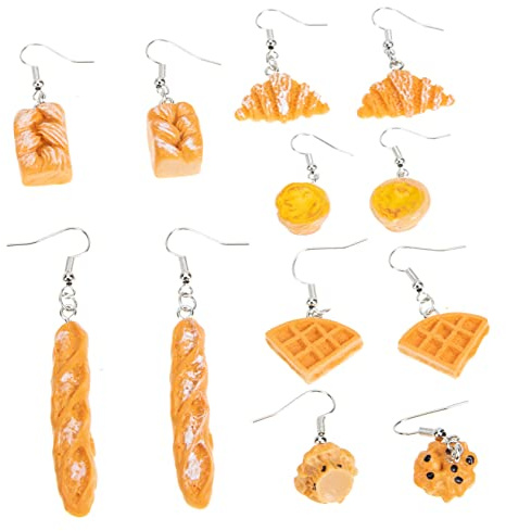 Boucles D’oreilles Pendantes en Pain Synthétique 6 Paires en Résine | Style Réaliste et Amusant, Accessoires Décoratifs pour Déguisement, Adaptées à Pâques et Halloween Style Aléatoire