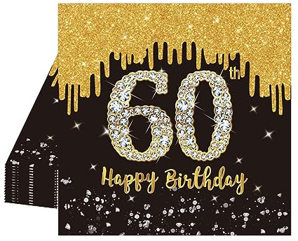 POPOYU 20 Stück Schwarz und Gold Papier Party Servietten Tischdeko 60. Geburtstagsdeko Servietten Hochwertige Papierservietten für Mann Frau Geburtstag Party Deko Partyzubehör zum Thema Schwarz Gold