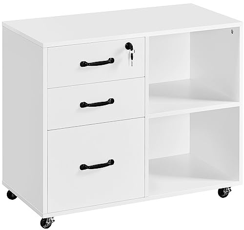 Yaheetech White Storage Cabinet With Drawers, Mobile Office Organiser | File Cabinet, Letter Size File Organization Unit, Lateral Filing Cabinet Printer Stand for Workspace, Home, Office