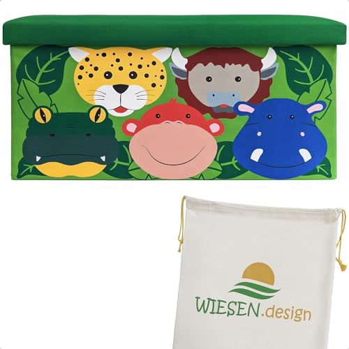WIESEN.design Spielzeugtruhe DSCHUNGEL 54L (1 Stück) -belastbar bis 150 kg- Spielzeugkiste mit Deckel, Kindersitzbank mit Stauraum, Spielzeug Aufbewahrung, Kinderbank, Spielzeugbox mit Deckel